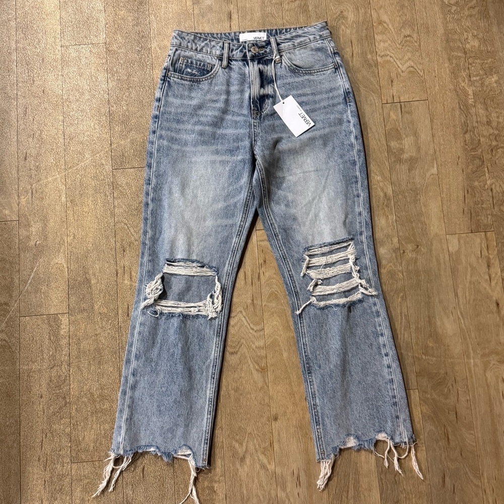 NET VERVET WOMEN Straight Leg Distressed Jeans - Light Blue